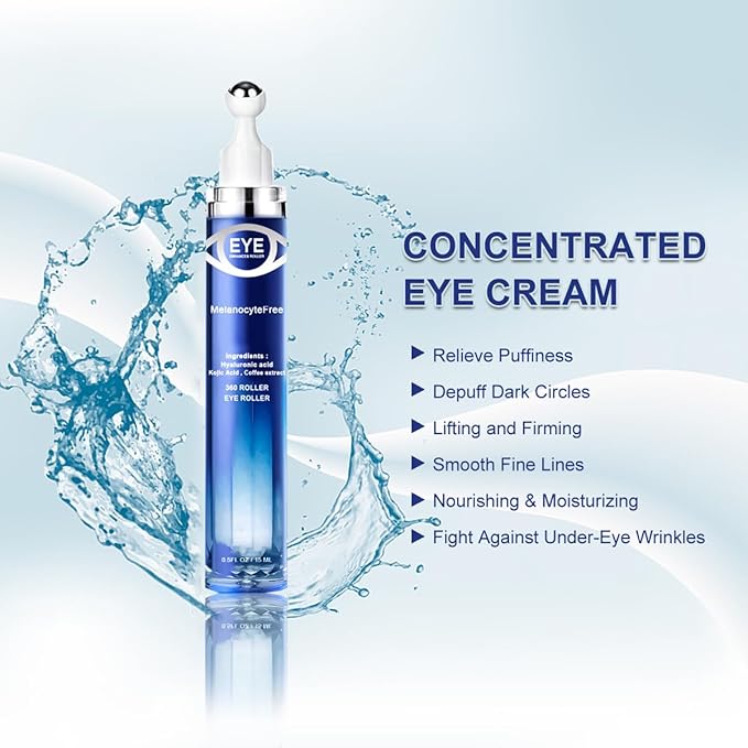 5% Caffeine Eye Serum Anti Aging, Eye Serum with Acid Niacinamide peptides for Puffy Eye Bags Fine Lines Dark Circles Wrinkles, Under Eye Cream with 360° Eye Roller Massage Ball for Men& Women