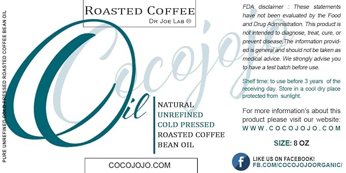 Dr Joe Lab Roasted Coffee Bean Oil - Pure Cold Pressed Non-GMO - 8 oz - For Skin, Hair, Body, Nails, Cuticles, Facial Hair, Eyelashes, Eyebrows Natural Hydrating Moisturizing Antioxidant