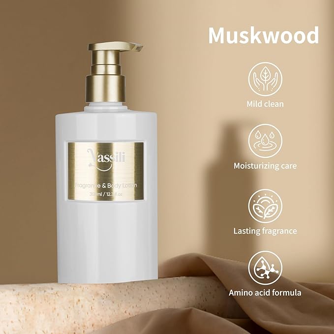 Body Lotion and Skin Tightening Cream for All Skin Types, Long-Lasting Aroma, Soothe and Smooth Bundle, Moisturizing Lotion for Dry Skin Relief (12.3 fl oz) -Sandalwood