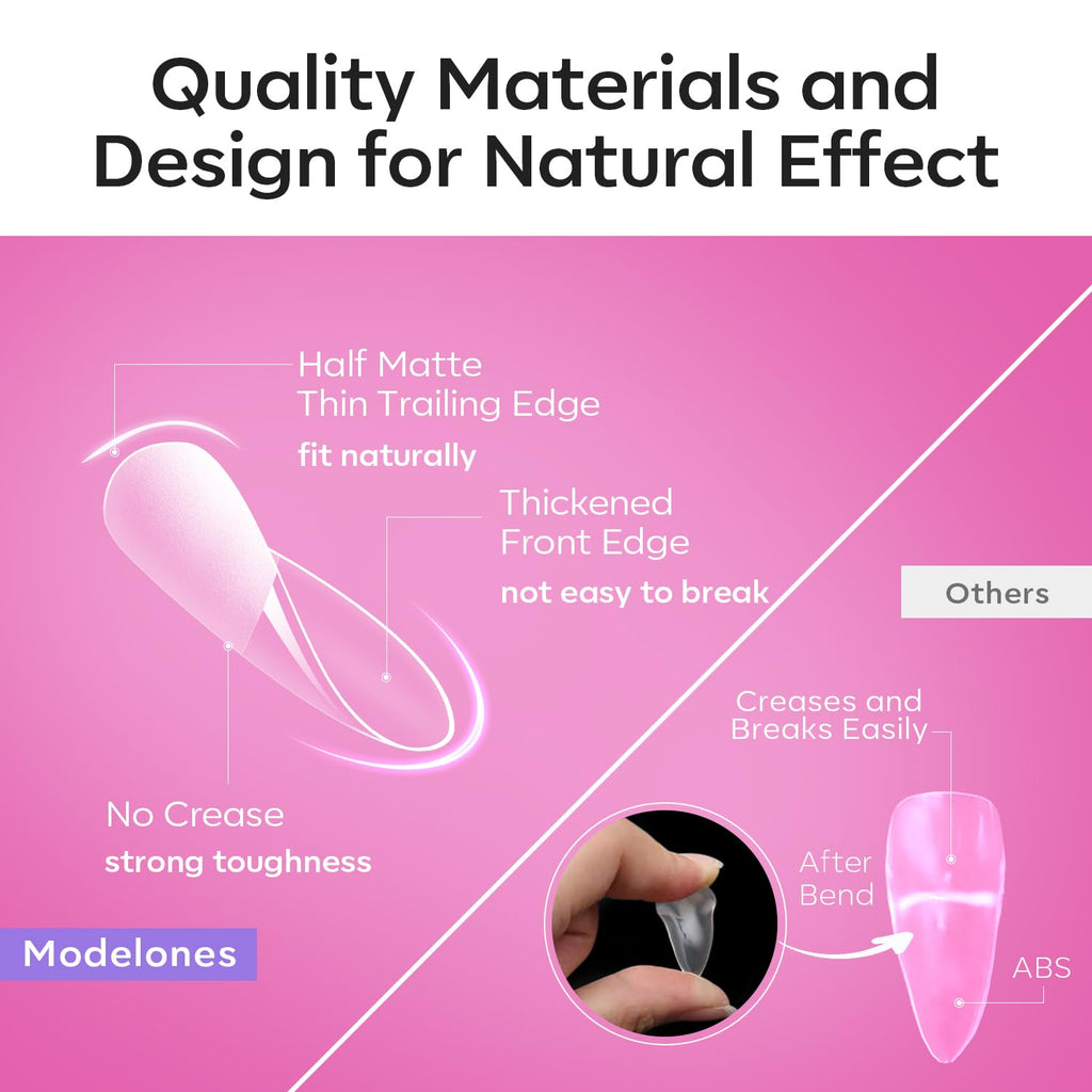 modelones Pointed Almond Nail Tips, Medium Pre-shaped Soft Gel Tips Fake Nails False Acrylic Clear Full Cover Press on Extension Gel Kit Manicure DIY at Home 216PCS 12Sizes