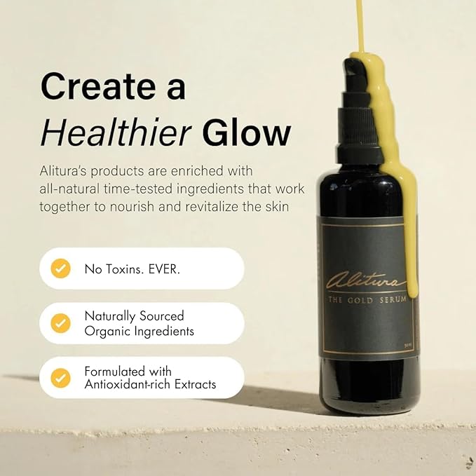 Alitura Gold Serum for Face – Face Serum for Women & Men to Reduce Fine Lines and Wrinkles – Serum for Radiant-Looking Skin – Vitamin A & Marine Collagen Facial Serum - 100 ml