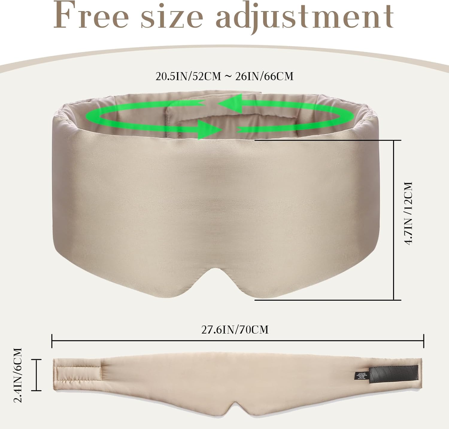 100% Mulberry Silk Sleep Mask Eye Mask for Women Man with Adjustable Band, for Side Sleeper Blackout Sleep Mask for Travel Rest and Office Large Size (Taupe)