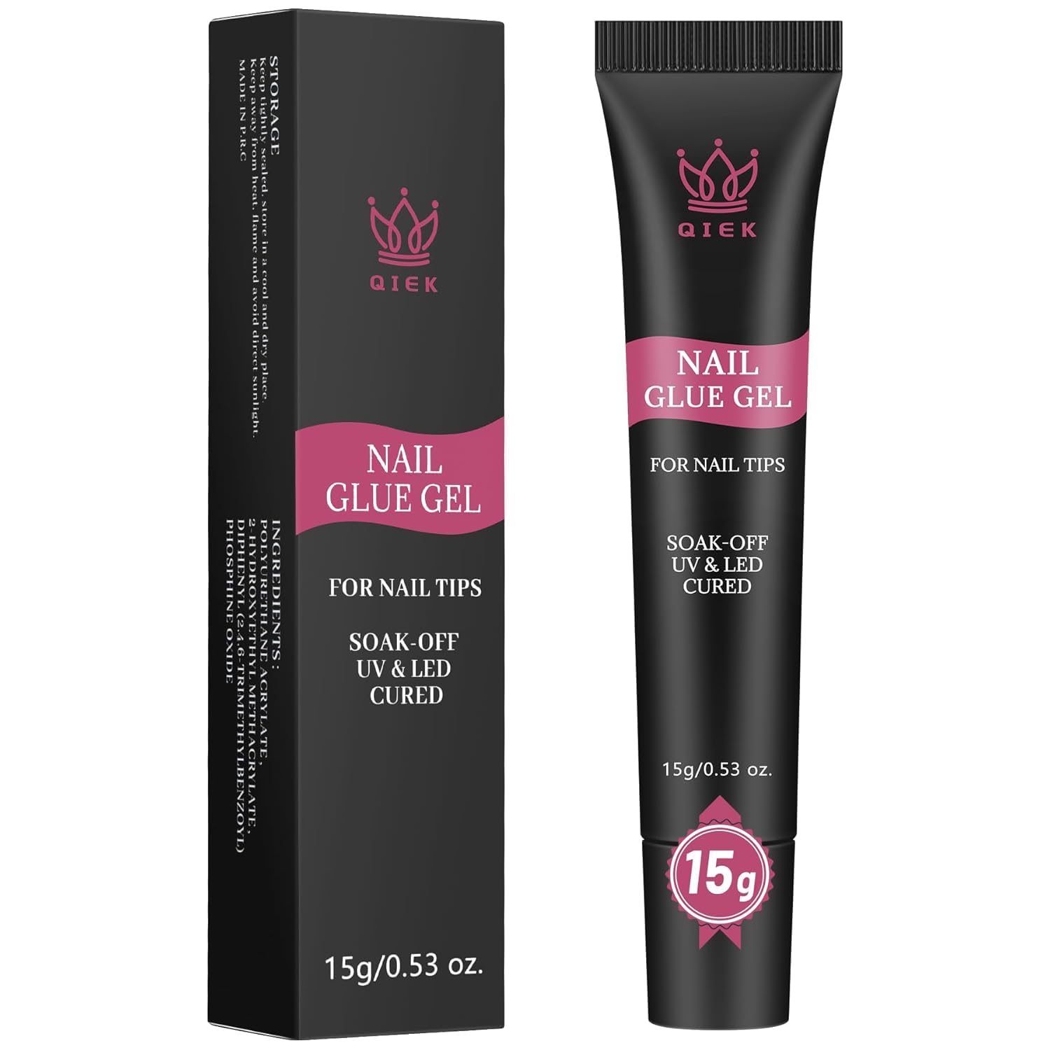 Nail Tips Gel Glue 15g - Lamp Curing Solid Nail Glue for False Acrylic Nails, Crystal Clear Long Lasting 28 Days No Yellowing Salon Quality DIY Home Beginner-Friendly