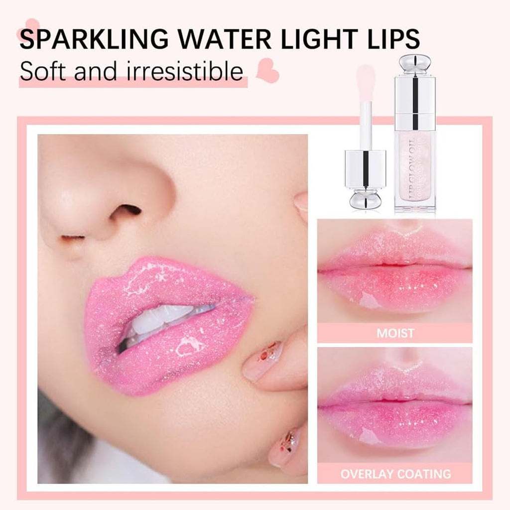 Hydrating Lip Glow Oil, Lip Oil Gloss Transparent Toot Tinted Nourishing Long Lasting Repairing Lightening Lip Lines (STRAWBERRY) 0.2 OZ