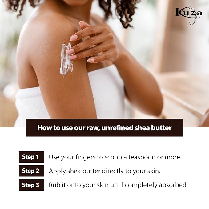 Kuza 100% Pure African Shea Butter with Borututu, White Creamy - 15oz. - Moisturizer for Hair, Skin & Nails
