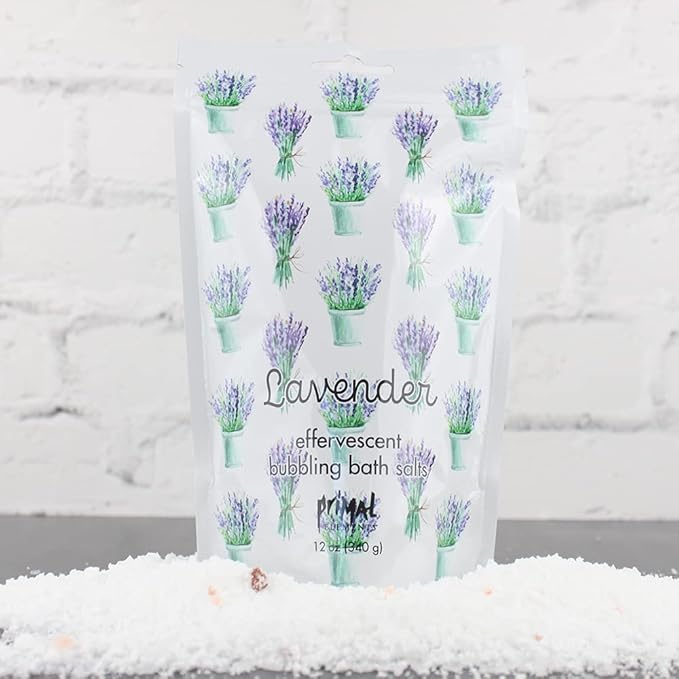 Primal Elements Detoxifying Sea Salt Soak, Bubbling Aromatherapy Salts with Essential Oils, Lavender, 12 oz Resealable Bag