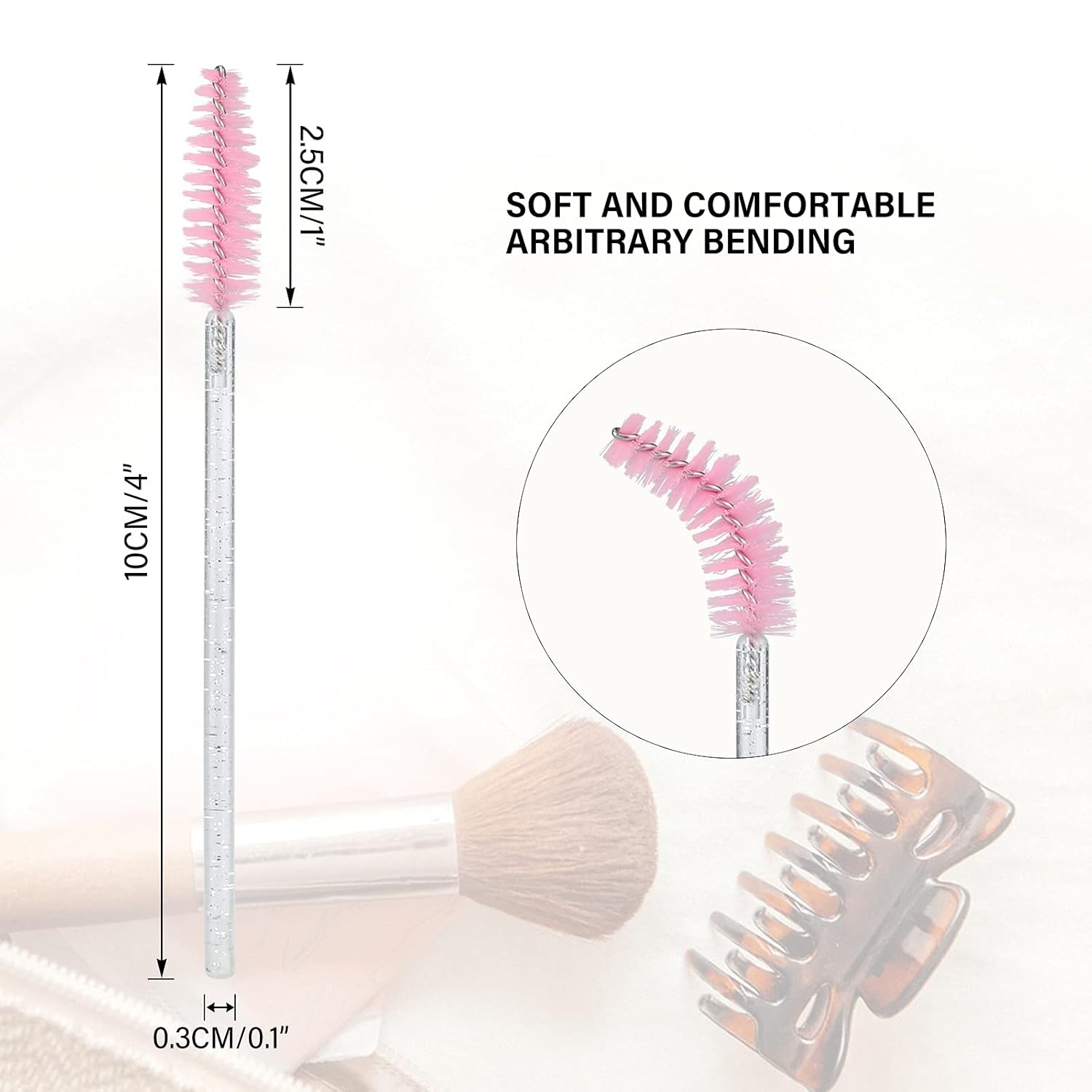 G2PLUS 300PCS Disposable Mascara Brushes, Crystal Lash Brush Makeup Kit, Adjustable Eyelash Spoolies for Eyelash Extensions, Eyebrow and Makeup (White + Pink)