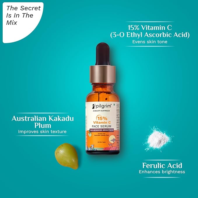 15% Vitamin C Face Serum | Anti Aging Facial Serum with Ferulic Acid & Kakadu Plum | Reduces Fine Lines, Smooths Skin Texture & Improves Radiance | 0.68 Fl Oz (20ml)