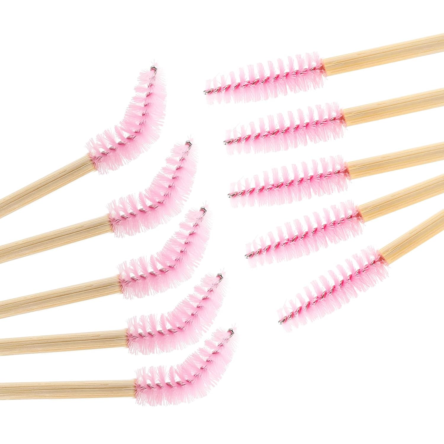 Tbestmax 150 Disposable Mascara Wands Eyelash Brush Spoolies for Eye Lash Extension Eyebrow Bamboo Stick Pink