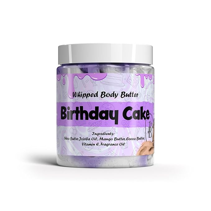 Birthday Cake Whipped Body Butter 8oz. With Shea Butter Mango Butter Cocoa Butter Creamy Natural Smooth Long-lasting Intense Moisturizer