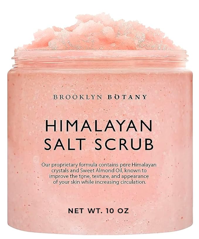 Brooklyn Botany Himalayan Salt Body Scrub - Moisturizing and Exfoliating Body, Face, Hand, Foot Scrub - Fights Stretch Marks, Fine Lines, Wrinkles - Great Gifts for Women & Men - 10 oz