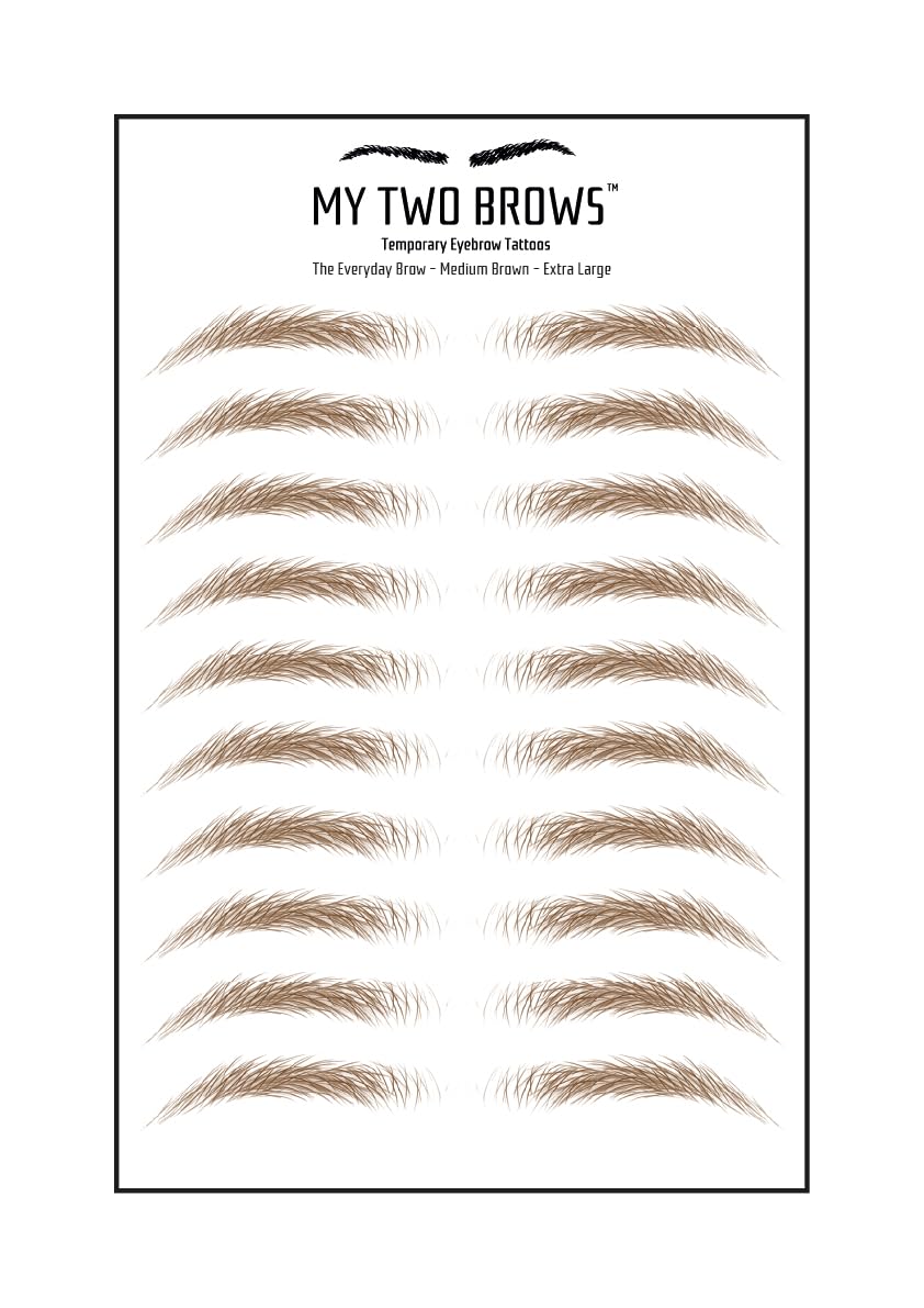 (10 pairs) Medium Brown Temporary Eyebrow Tattoo - Extra Large Size - Waterproof & Smudgeproof - Everyday Brow Style Eyebrow Stickers - Sheet Lasts up to 30 Days - Won't Work on Existing Brows
