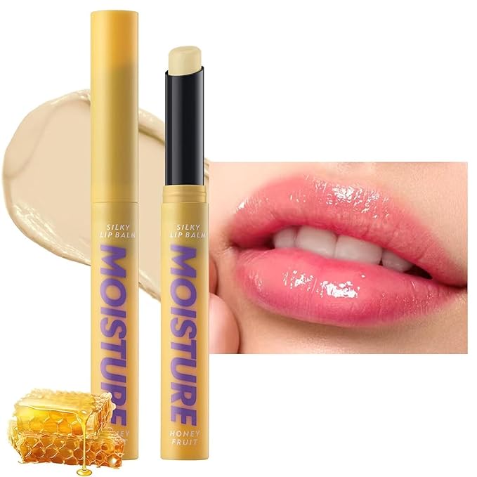 2 in 1 Moisturizing Tinted Lip Gloss Lip Balm Hydrating Glossy Hypoallergenic Natural Women Girls Teens Students Long Lasting Dry Lip Care Bees # 03