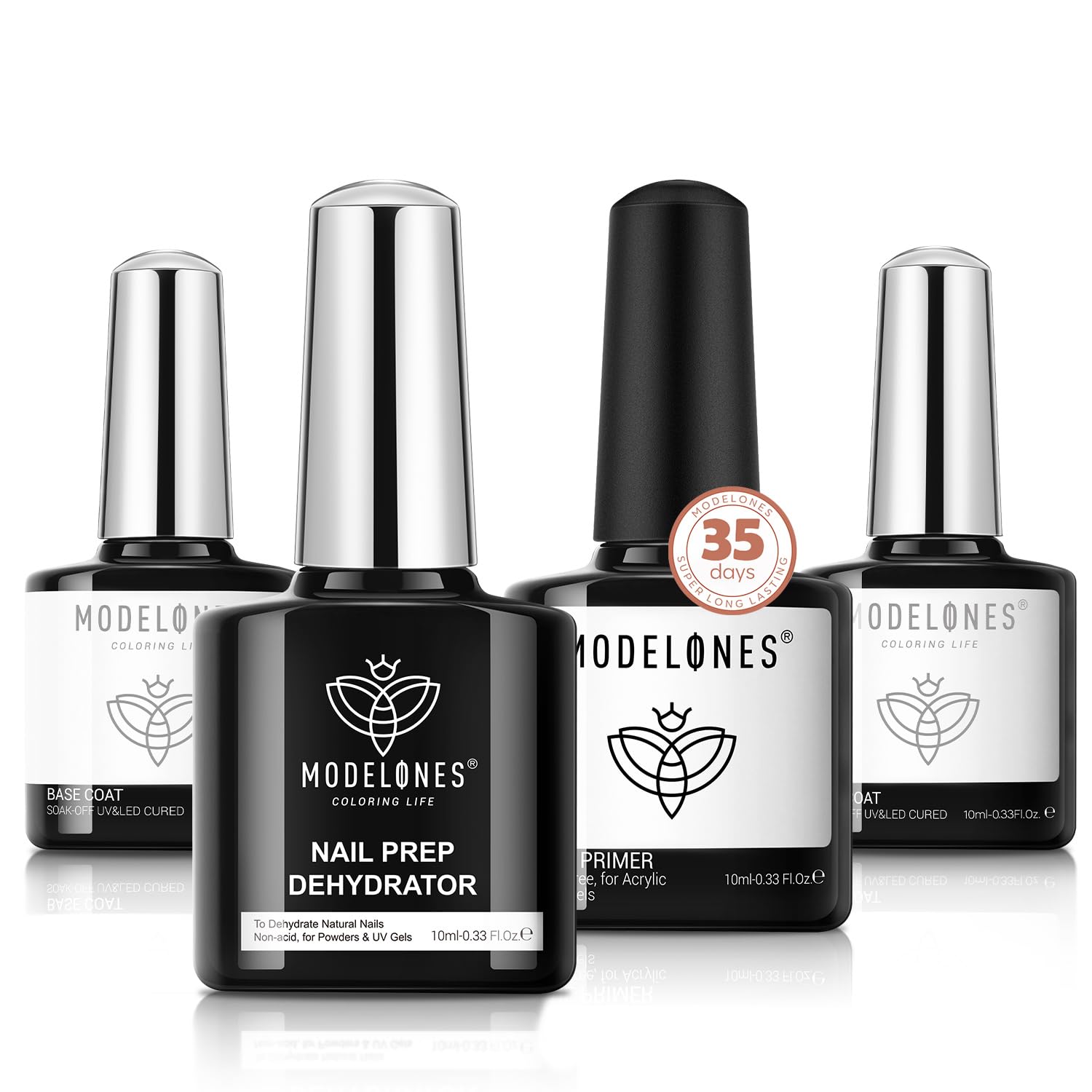 modelones Nail Thickening Solution Nail Dehydrator and Primer with Gel Base & Top Coat Set, Acid Free Acrylic Supplies Primer Glossy Gel Nail Polish Top Coat
