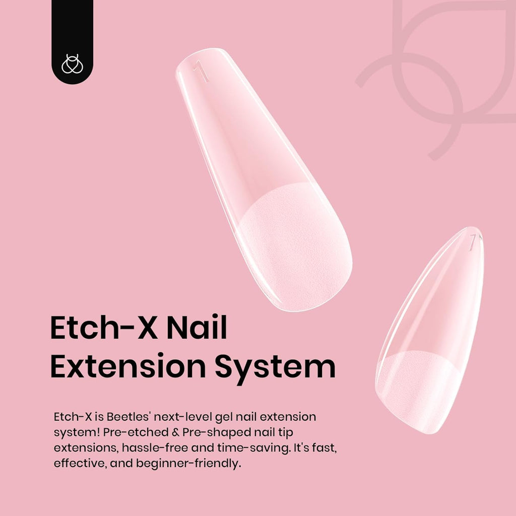 Beetles Gel Nail Tips Medium Almond Etch X Nail Tips, 12 Sizes 288 PCS Half Matte Full Cover False Nails Clear Acrylic Nails Glue on Nails DIY Gift for Women