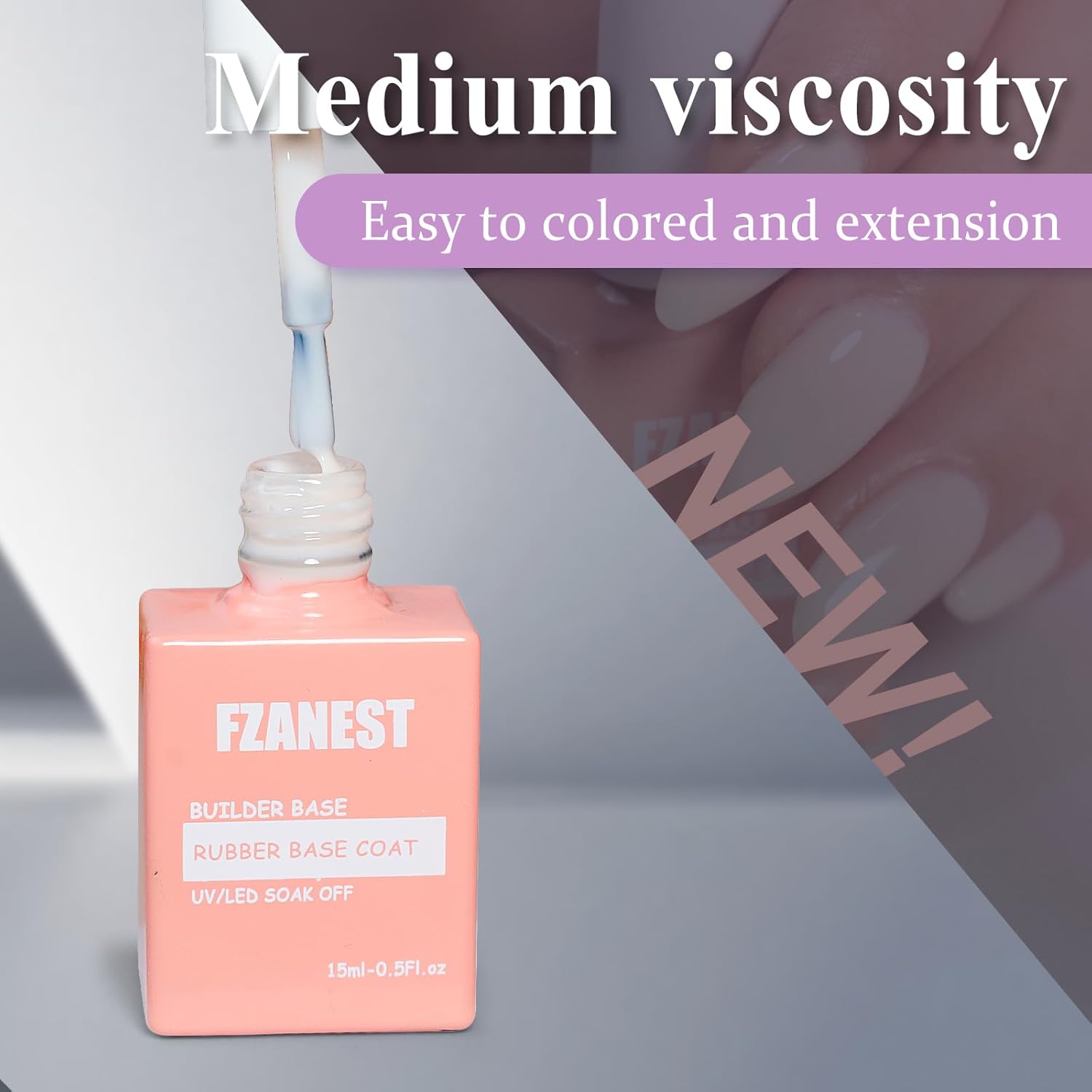 FZANEST Rubber Base Gel For Nails Builder Nail Sheer Jelly Cream White Color Elastic Rubber Base Coat for Nail Strengthener Extension