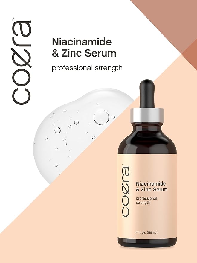 Coera Niacinamide Serum with Zinc | 4 fl oz | Moisturizer for Face and Skin | with Hyaluronic Acid | Professional Strength Formula | Free of Parabens, SLS & Fragrances | Packaging May Vary