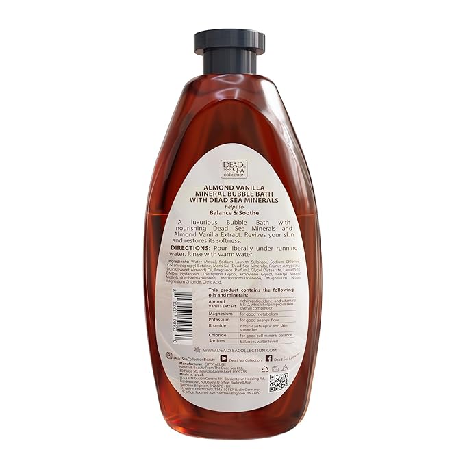 Dead Sea Collection Bubble Bath with Almond Vanilla for Women and Men - Sweet Almond Oil and Dead Sea Salt - Nourishing and Moisturizing Skin - Pack of 2 (67.6 fl.oz)