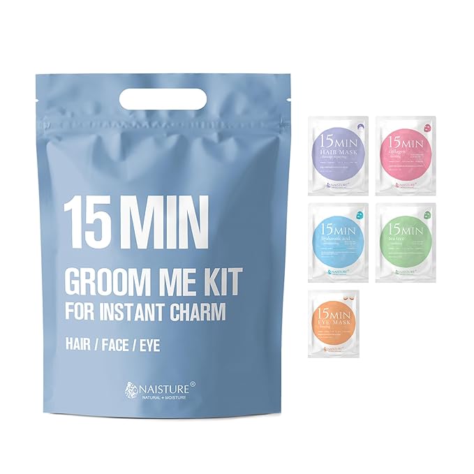 15 Min Pamper Me and Groom Me Kit (12pc): Home Spa Gift set with Korean Face Mask Essentials for Men and Women