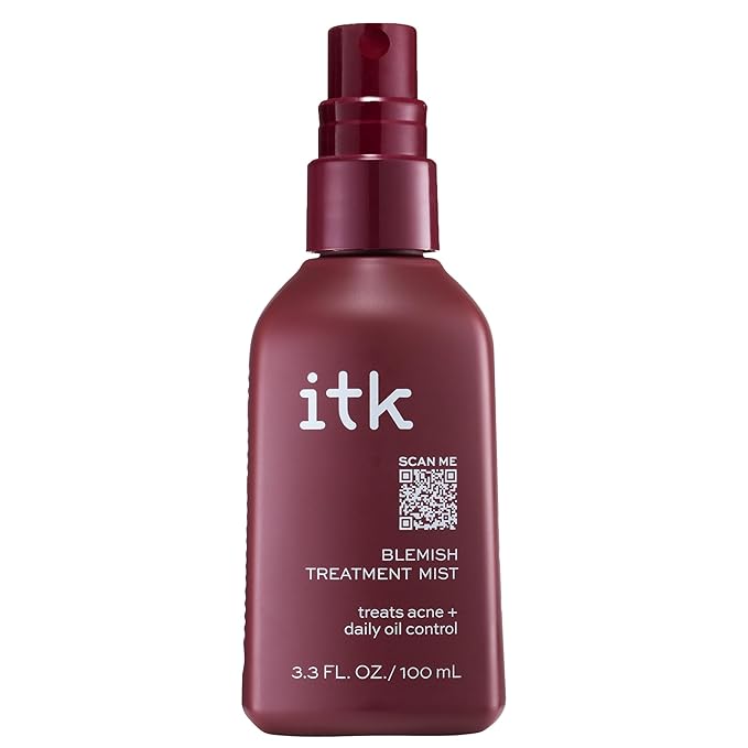 ITK Skincare 2% Salicylic Acid Spray for Face & Body Acne - Blemish-Fighting Treatment for Body Acne, Bacne, Blackheads, Pimples & Blemishes - BHA Blemish Facial Mist Post Workout - 3.3oz Spray Bottle