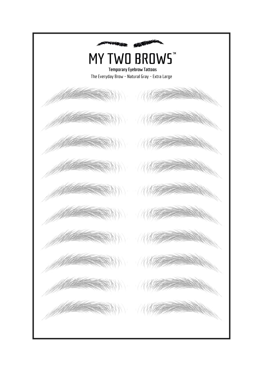 (10 pairs) Natural Gray Temporary Eyebrow Tattoo - Extra Large Size - Waterproof & Smudgeproof - Everyday Brow Style Eyebrow Stickers - Sheet Lasts up to 30 Days - Won't Work on Existing Brows