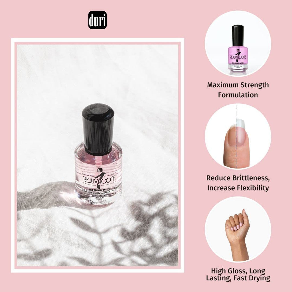 duri Rejuvacote 1 Original Maximum Strength Nail Growth System Base, Top Coat and Miracote Quick Dry Top Coat Combo
