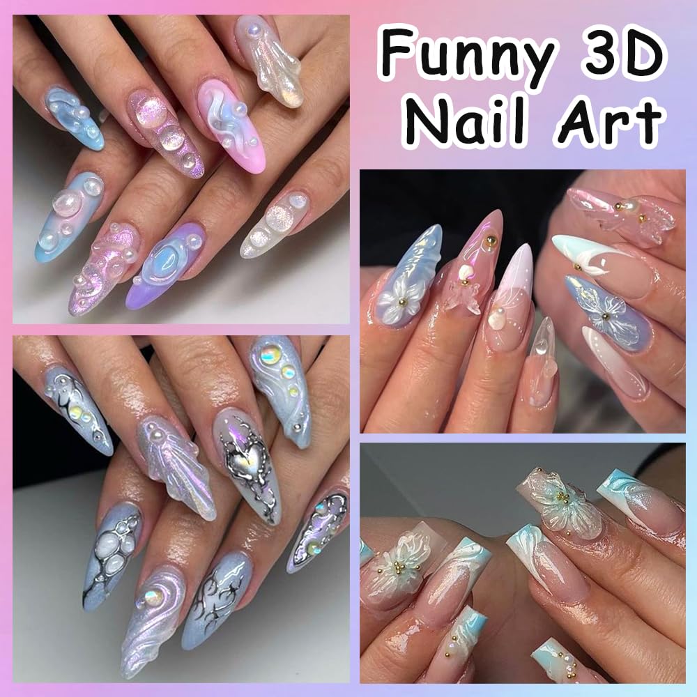 Aurora Mermaid 6 Colors Solid Builder Gel for Nails - 3D Sculpting Non-Stick Hand Carving Extension Kit With Silicone Sculpture Pen for Manicure Salon Home DIY