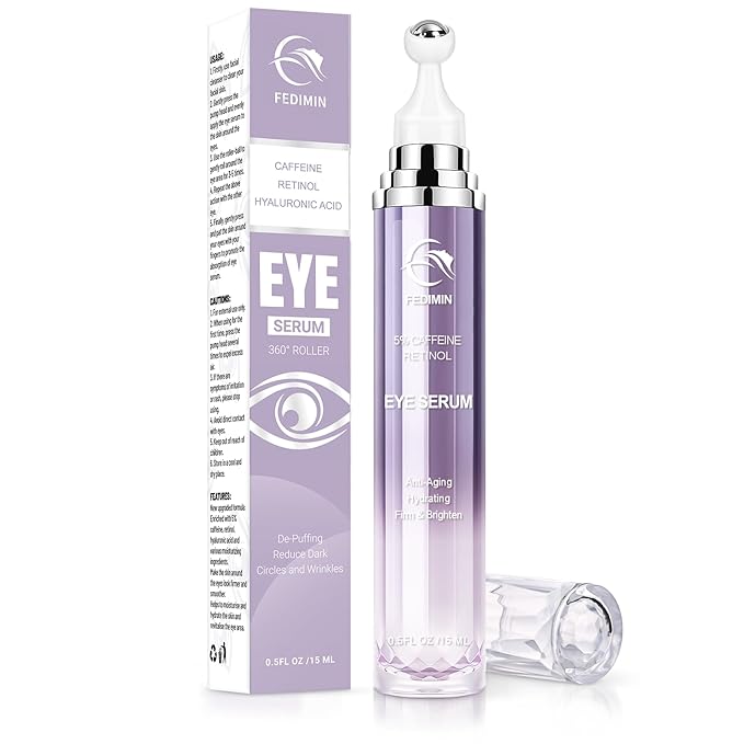 Caffeine Eye Cream for Dark Circles Under Eye Serum Eye Treatment for Wrinkles Fine Lines, Retinol Eye Cream for Puffiness and Bags Under Eye Serum with 360° Massage Roller-Ball