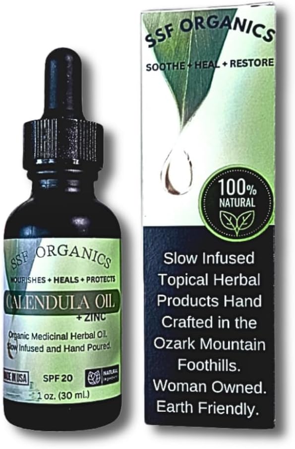 SSF Organics - Calendula Oil Concentrate | Organic Topical Recovery for Damaged Skin. Soothes, Heals, Restores. 1 oz.