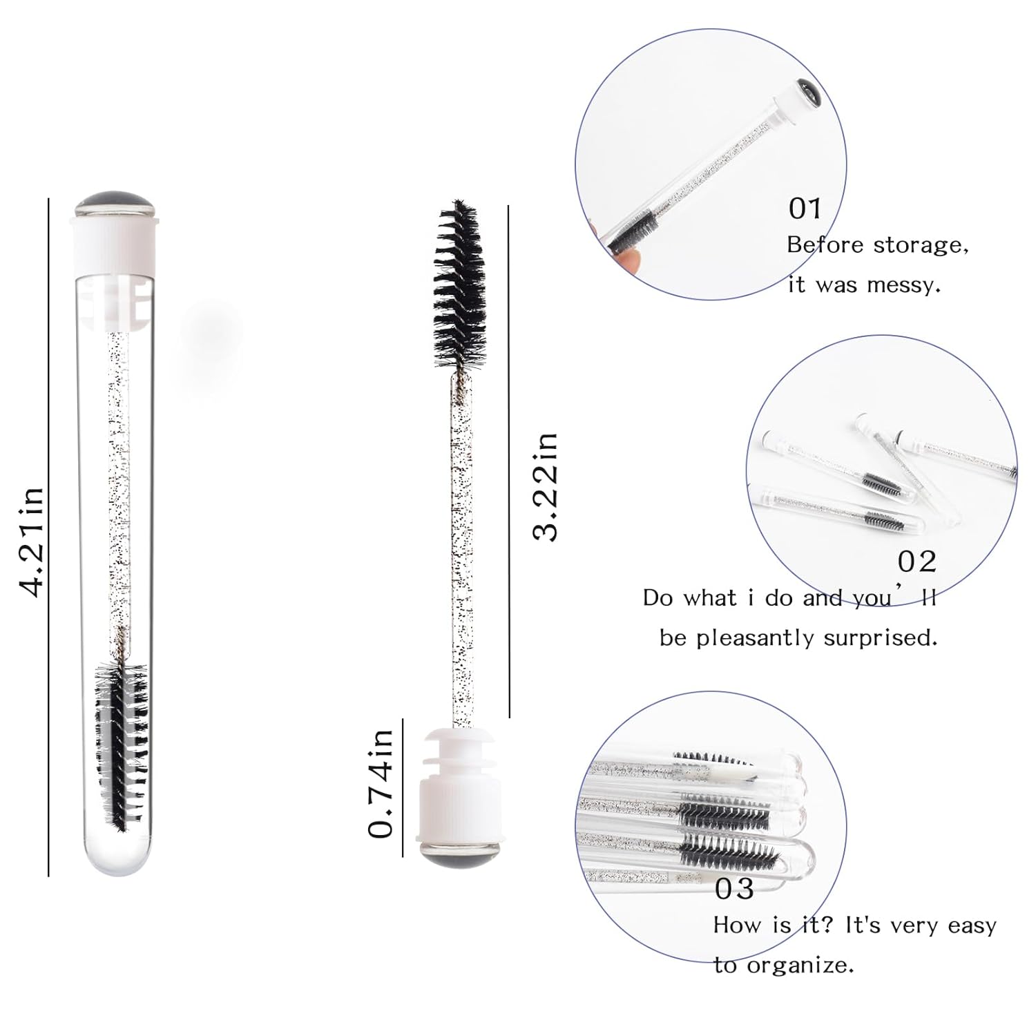 48 Pieces Disposable Mascara Wands Set,Include 24 pcs Disposable Crystal Lash Spoolies Brush and 24 Pieces Reusable Diamond keychain Empty Eyelash Brush Tubes for Women Girls Makeup Brush Kit