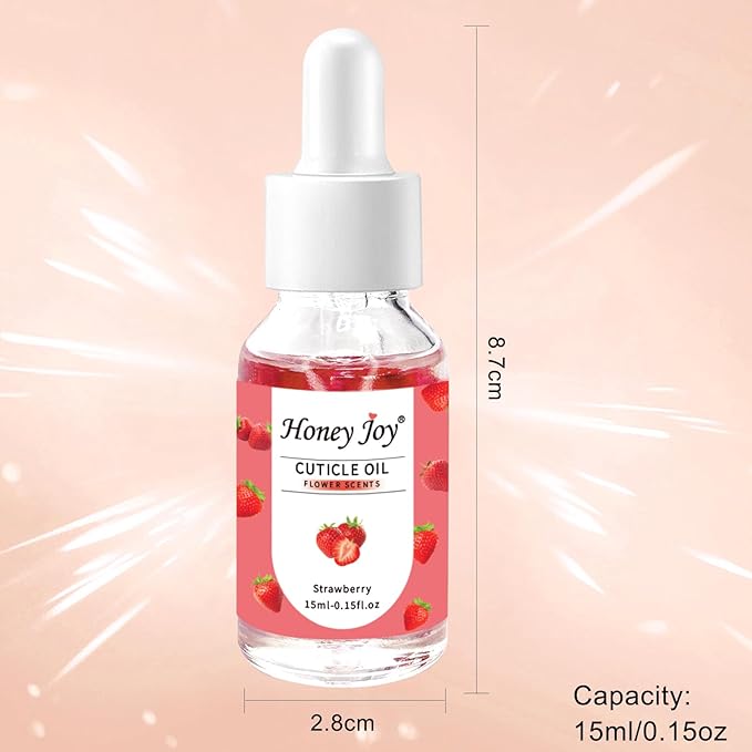 Honey Joy Cuticle Oil for Nails – Nail Oil Cuticle for Nail Care, Cutical Oil for Growth and Strength, Cuticle Oil for Nails, 0.5 fl. oz (Strawberry)