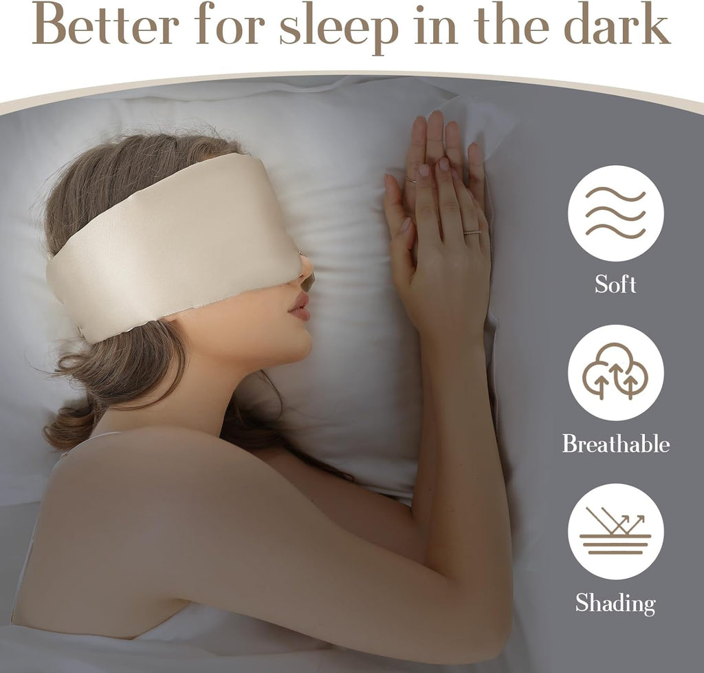 100% Mulberry Silk Sleep Mask Eye Mask for Women Man with Adjustable Band, for Side Sleeper Blackout Sleep Mask for Travel Rest and Office Large Size (Taupe)
