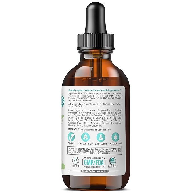 B-3 Nicotinamide Age-Defying Liquid Serum 2 oz - Hyaluronic Acid - Matrixyl ® - Supports Skin Health - Healthy Aging