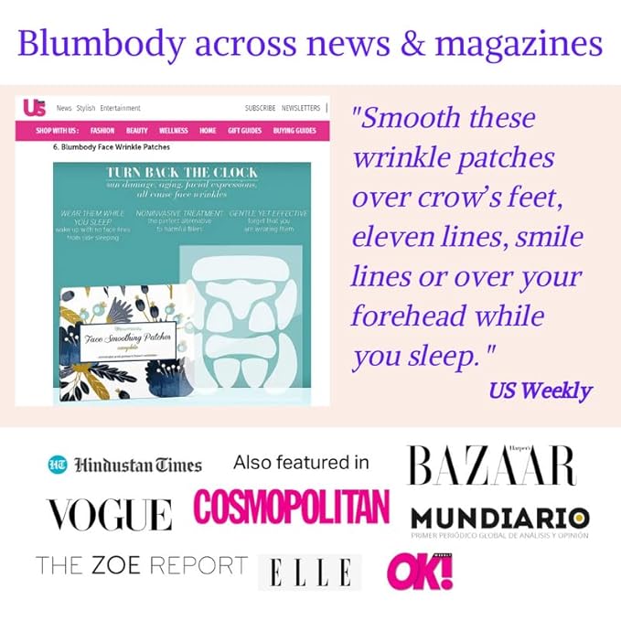 BLUMBODY Smile Line Patches – Face Wrinkle Patches for Fine Lines Around Mouth & between Eyes – Non-Silicone Anti-Wrinkle Facial Tape – Comfortable Overnight Use (90-Day Supply)