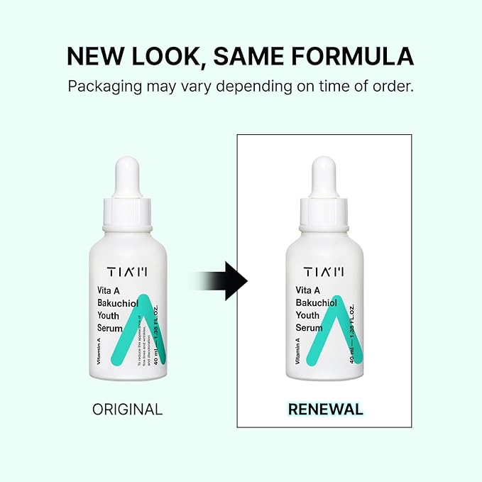 TIAM Vita A Bakuchiol Youth Serum, 1.35 fl oz, Anti-Aging Serum for Wrinkles & Dark Spots, Enhances Firmness & Elasticity, Retinol Alternative for Sensitive Skin, Korean Skin Care