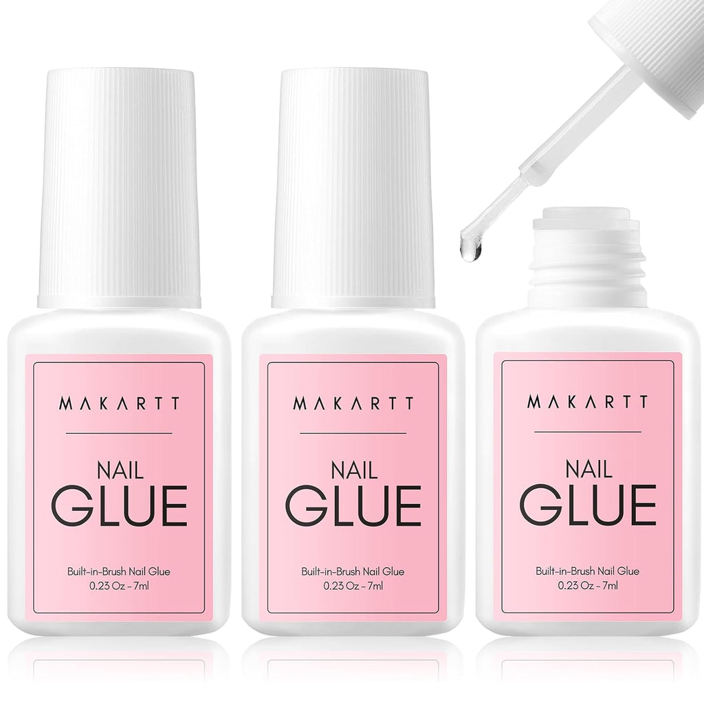 Makartt Super Strong Nail Glue for Acrylic Nails: 7ML 3 Pcs Brush on Nail Glue for Nail Tips Press On Nails Ultra Quick,Long Lasting,Easy to Use False Nail Glue for Glue on Nails Fake Nails DIY Nails