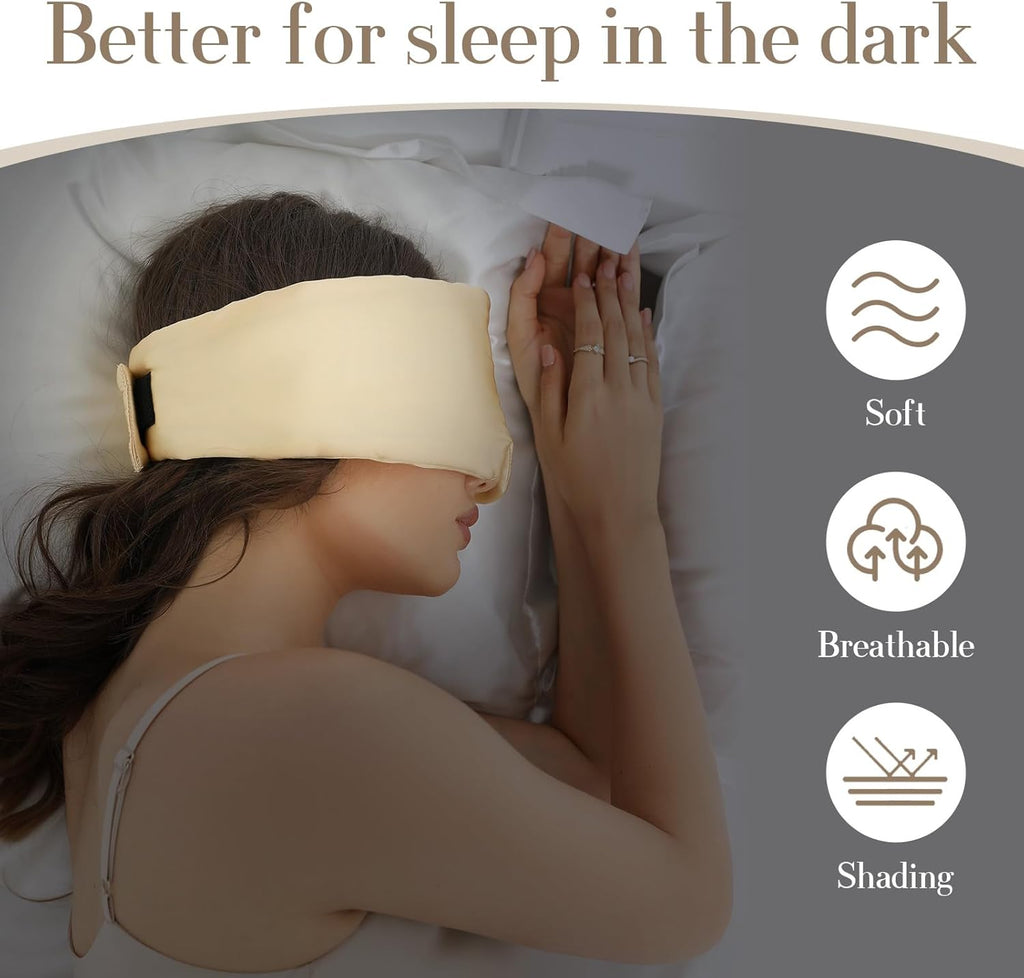 100% Mulberry Silk Sleep Mask Eye Mask for Women Man with Adjustable Band, for Side Sleeper Blackout Sleep Mask for Travel Rest and Office (Gold)