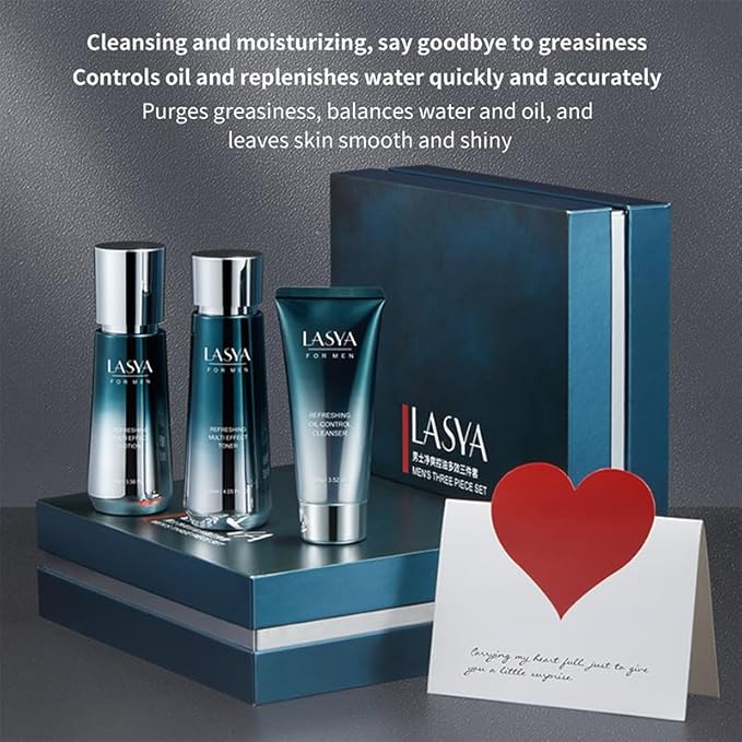 Oil Control Skin Care Set For Men 3-In-1 Skin Care Routine With Cleanser Toner Lotion 3 Step Skin Care Routine