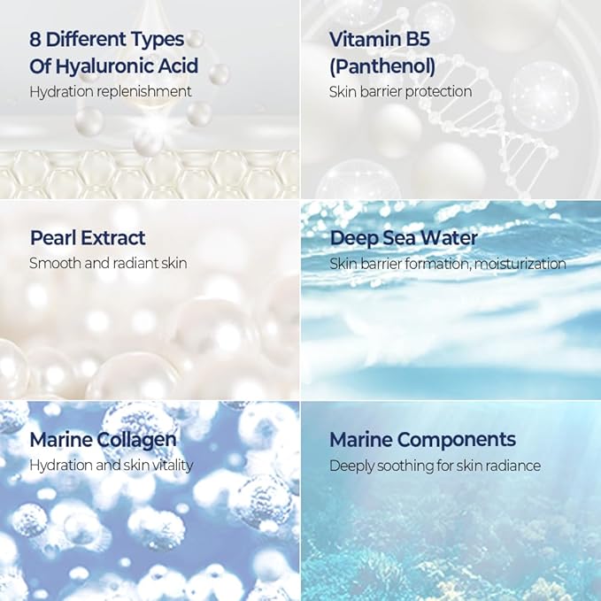 BLUE PEARLSATION 8 Hydra Marine Ampoule - Enriched with Hyaluronic Acid for Dual-Layered Skin Hydration & Panthenol Nourishment - Ideal for Sensitive Skin Types – 1.69 floz