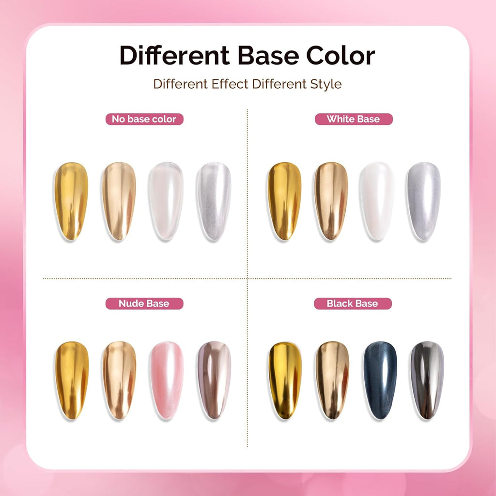 MelodySusie 4Pcs Chrome Nail Powder for Gel Nails, Aurora Fine Glitter Powder Mirror Effect Pigment Pearlescent Mermaid Pigment Pearl Glitter for Home DIY Salon Use