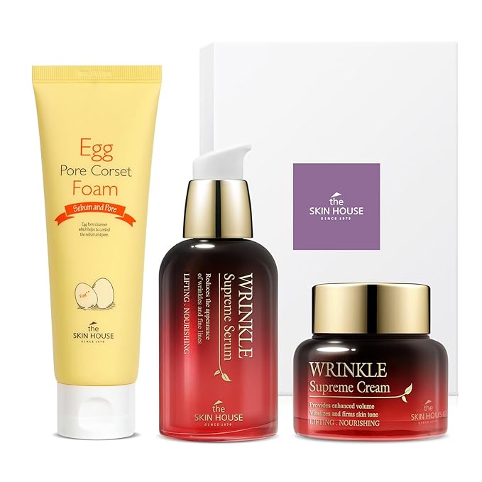 THE SKIN HOUSE Wrinkle Supreme Gift Set l Birthday Gifts, Korean Facial Skin Care, Wrinkles, Fine Lines, Nourishing l Red Ginseng, Adenosine, Ceramide l Facial Cleanser, Serum, Cream
