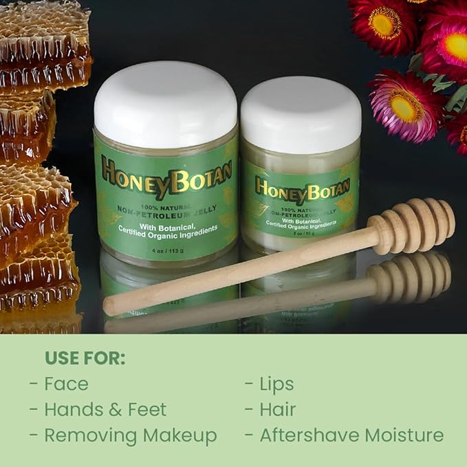 HoneyBotan - 100% Natural Unpetroleum Skin Balm with Organic Ingredients - Petroleum Jelly Alternative for Lips, Hands, Baby Care, Makeup Remover, and More (2 Ounce)