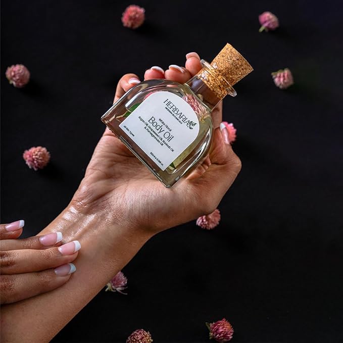 HERBARIA Body Oil - White Floral (3.38 fl oz) | Luxurious Body Oil - ALL SEASON | 100% Vegan Enriched With Grapeseed Oil, Pomegranate Oil, Avocado Oil, Argan Oil, Baobab Oil | 100% Sustainable