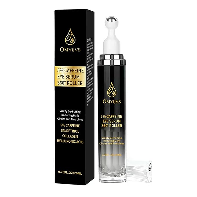 Caffeine Eye Cream, Under Eye Cream for Dark Circles and Puffiness, Eye Serum Anti-aging, Brightens, and Fine Lines, Eye Care Eye Roller Serum with 360° Massage Ball 20ML
