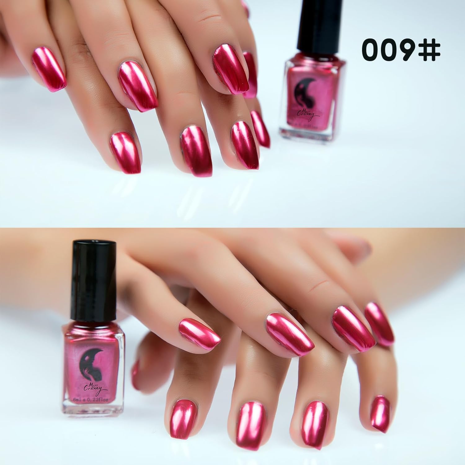 Pink Metallic Nail Polish, Mirror Shiny Metal Long-Lasting Quick Dry Nail Lacquers (09, 6ml)
