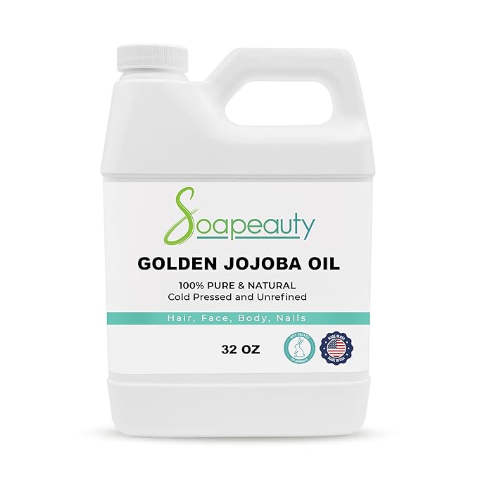 Soapeauty Golden Jojoba Oil | 100% Pure & Natural | Unrefined, Cold Pressed, Hexane Free | Moisturizing Oil for Skin, Face, Hair & Nails | 32 Fl Oz