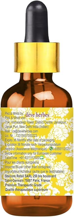 Deve Herbes Pure Amla Oil (Emblica officinalis) with Glass Dropper Natural Therapeutic Grade 10ml (0.33 oz)