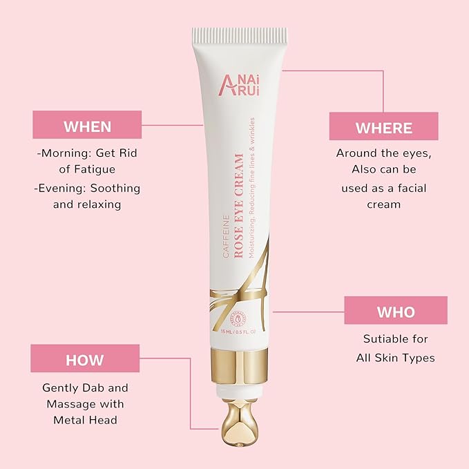ANAI RUI Rose Caffeine Eye Cream for Dark Circles, Mother's Day Gift for Women, Anti-Aging Eye Cream with Retinol, Collagen, Hydrating, Firming, Reduce Wrinkles and Fine Lines Daily 0.5 FL OZ