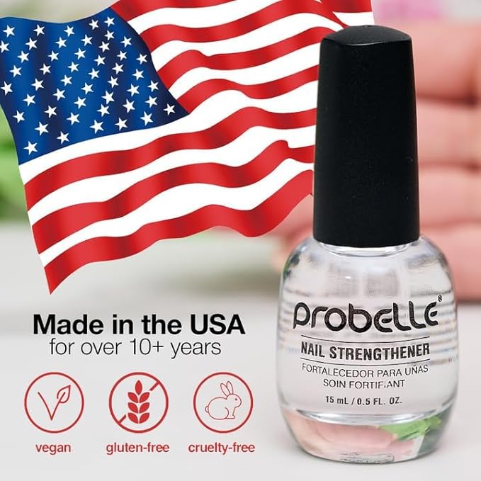 Probelle Nail Strengthener and growth, Natural Nail Strengthening Clear Nail Polish Repair Treatment, Nail Growth & Conditioning, Stops Splits, Chips, Cracks & Strengthens Damaged and Thin Nails