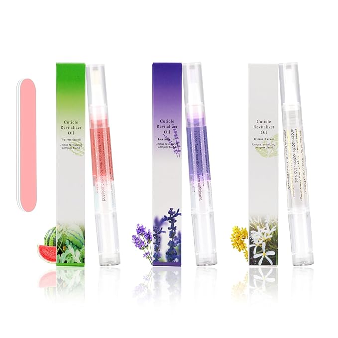 Meschett 3PCS Nail Cuticle Oil Pens with Nail File, Cuticle Oil for Nails from Natural, Nail Oil Cuticle for Cracked and Dry Nail(Lavender & Watermelon & Osmanthus flowers Flavor)